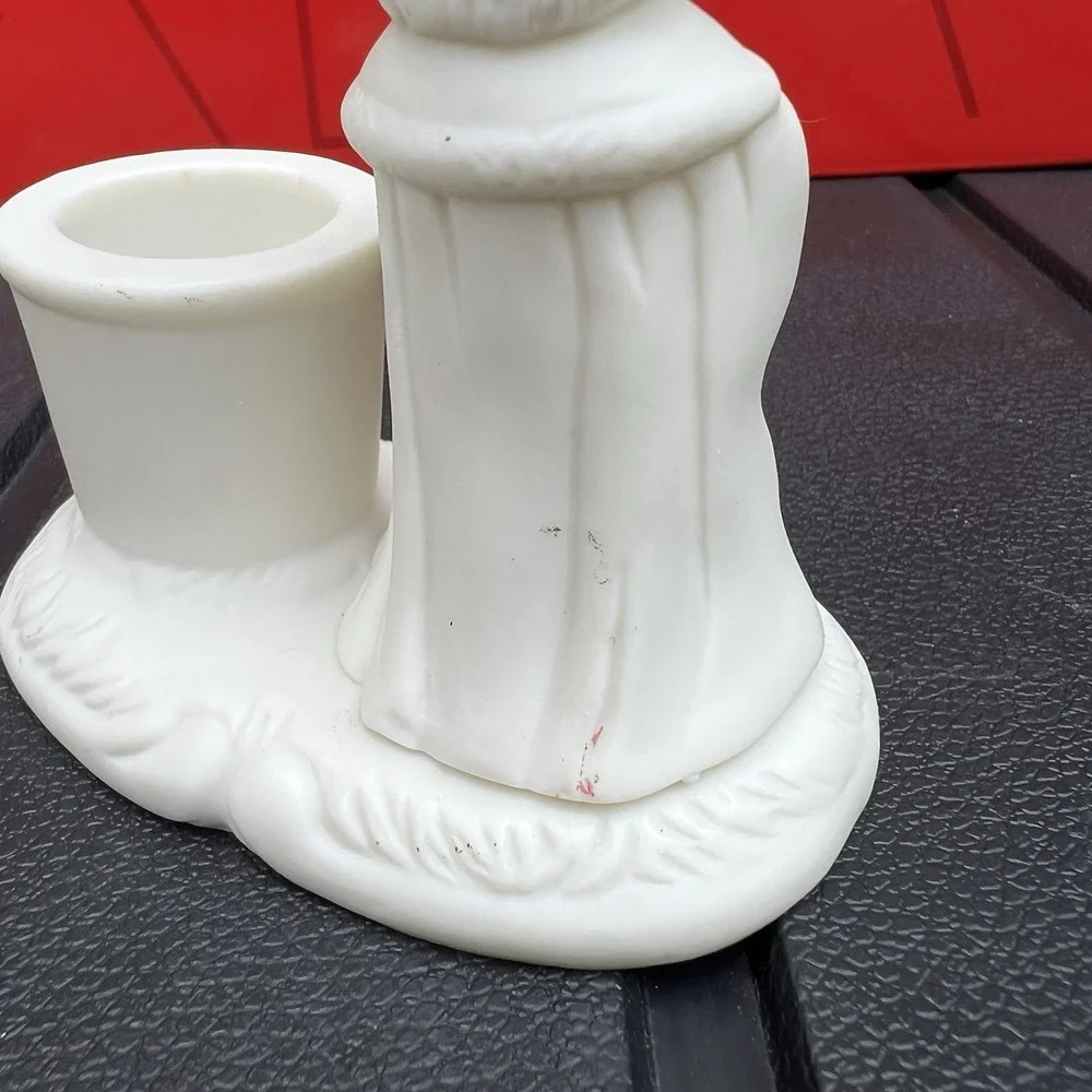 White Wise Men Kings Holy Night Ceramic Vintage Taper Candle Holder Christmas